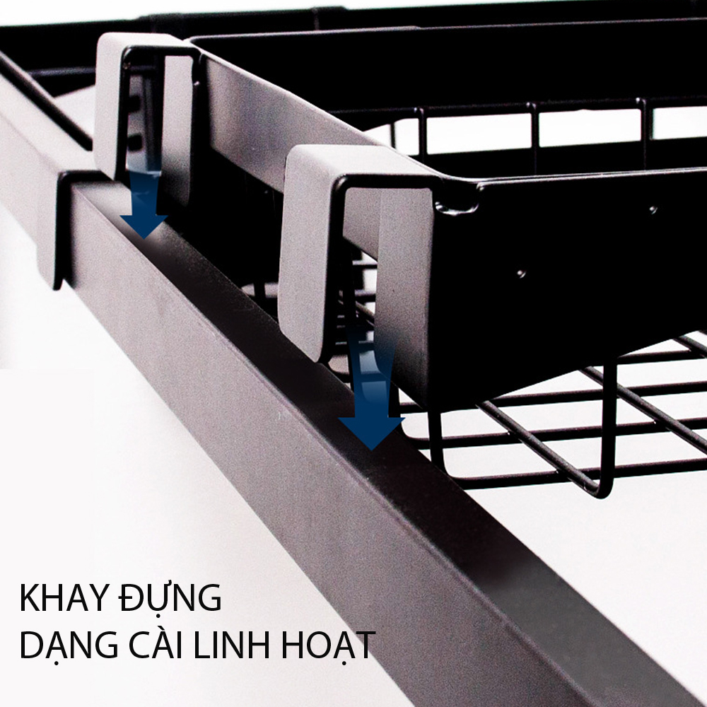 Kệ để đồ đa năng trên chậu rửa bát Inox mạ sơn tĩnh điện màu đen kích thước 85 * 32 * 52cm