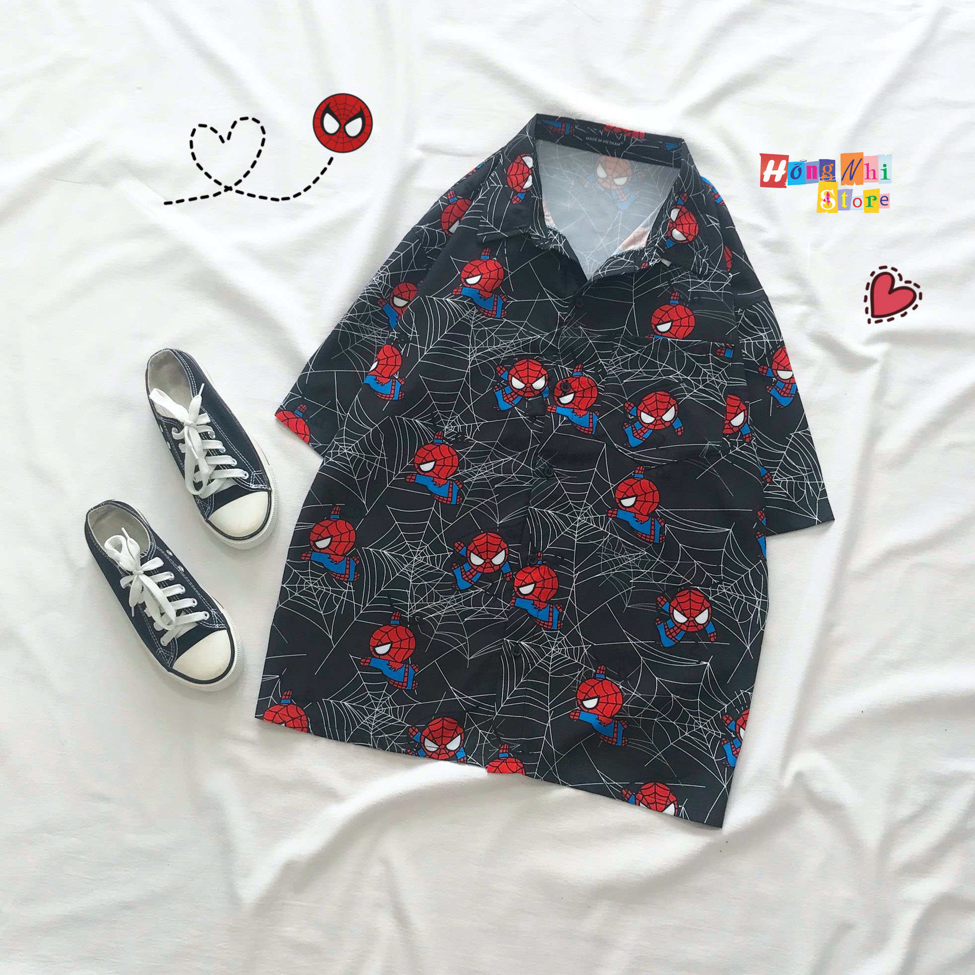 Áo Sơ Mi Hoạ Tiết Tay Lỡ Dáng Rộng, Sơ Mi Tay Lửng Unisex - MM