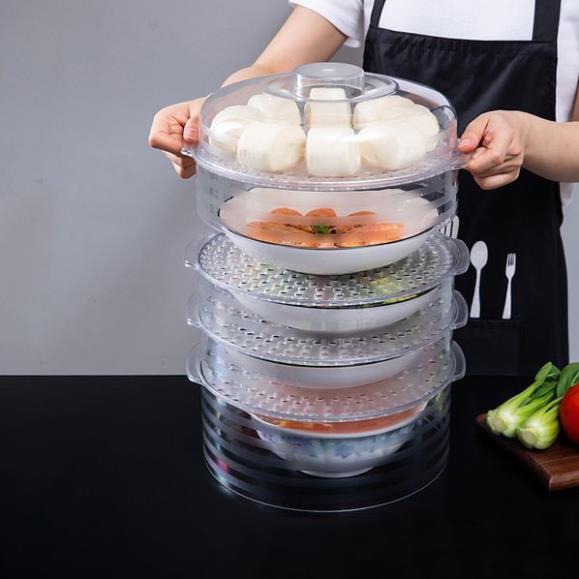 Lồng bàn đậy bảo quản thức ăn thông minh 5 tầng trong suốt giữ nhiệt tốt