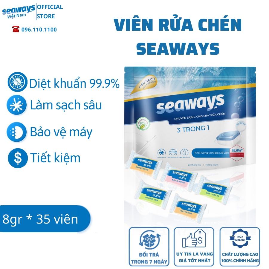 Thùng 20 túi viên rửa chén SEAWAYS 3 trong 1 - Dùng cho mọi loại máy rửa chén - (35 viên x 8gr)/túi