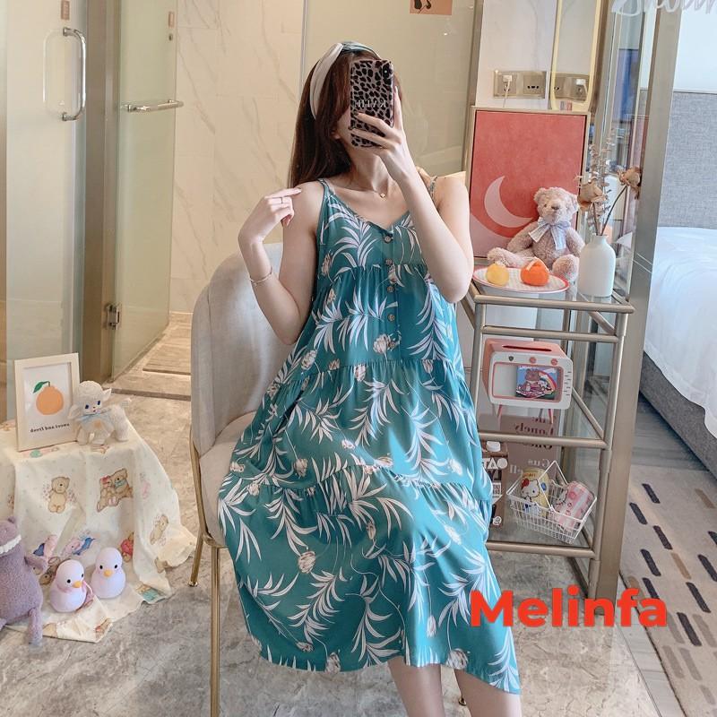 Váy ngủ hai dây nữ, đầm ngủ mặc nhà nữ cổ V dáng chữ A rộng rãi chất vải lanh lụa cotton thoáng mát nhiều màu mã V0251