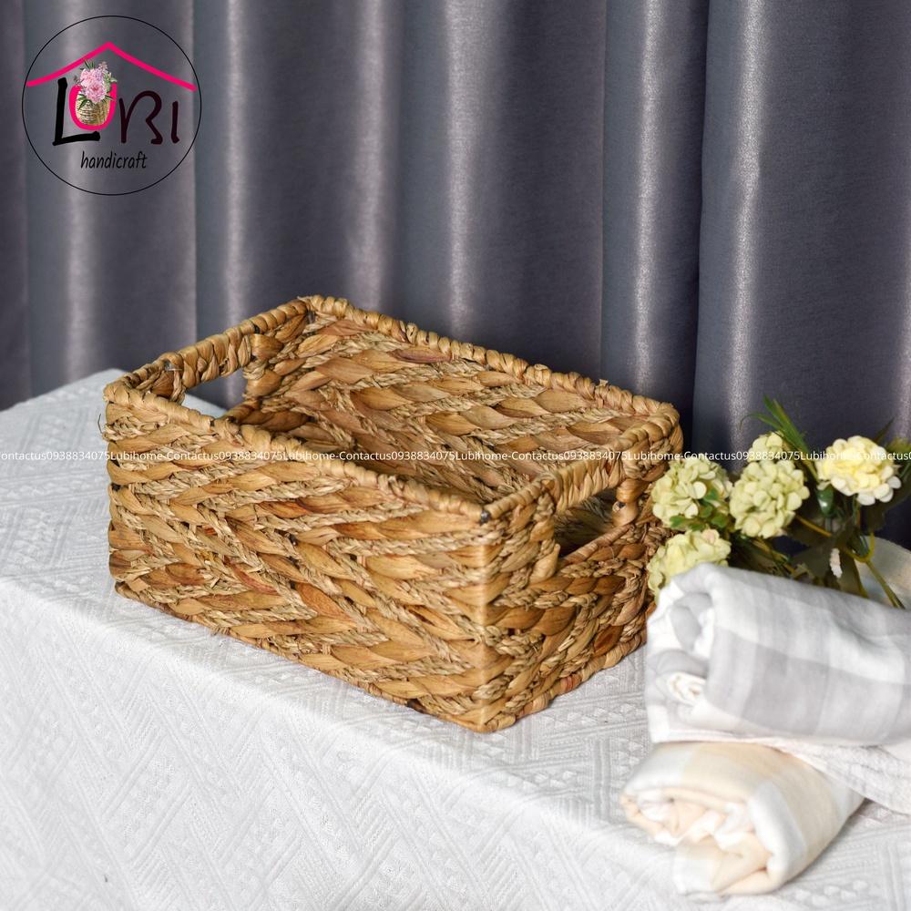 Lubihandicraft - Sọt đựng đồ đan lục bình kết hợp cói - mộc mạc
