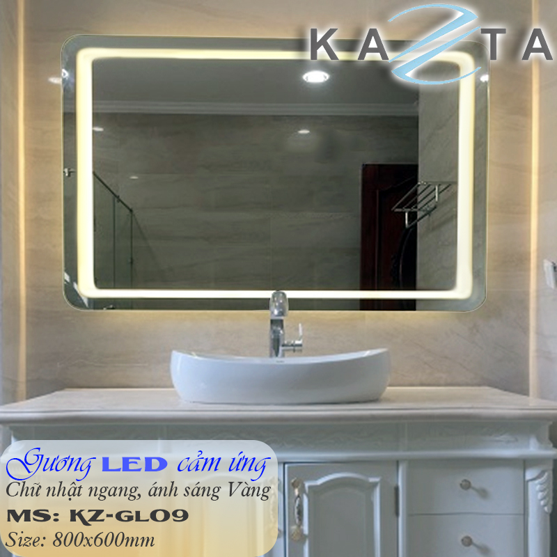 Combo Lavabo Đặt Bàn Đá Kèm Vòi Nóng Lạnh Đồng Thau Thân Trúc, Gương LED Cảm Ứng KAZTA KZ-CBB02G