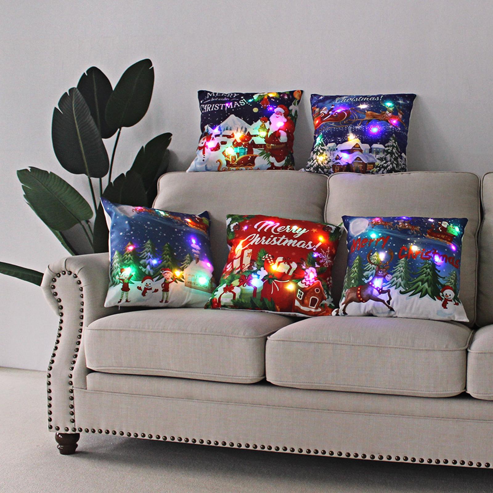 Christmas Pillow Cover Pillowcase with Light Xmas Cushion Cover for Living Room Bedroom