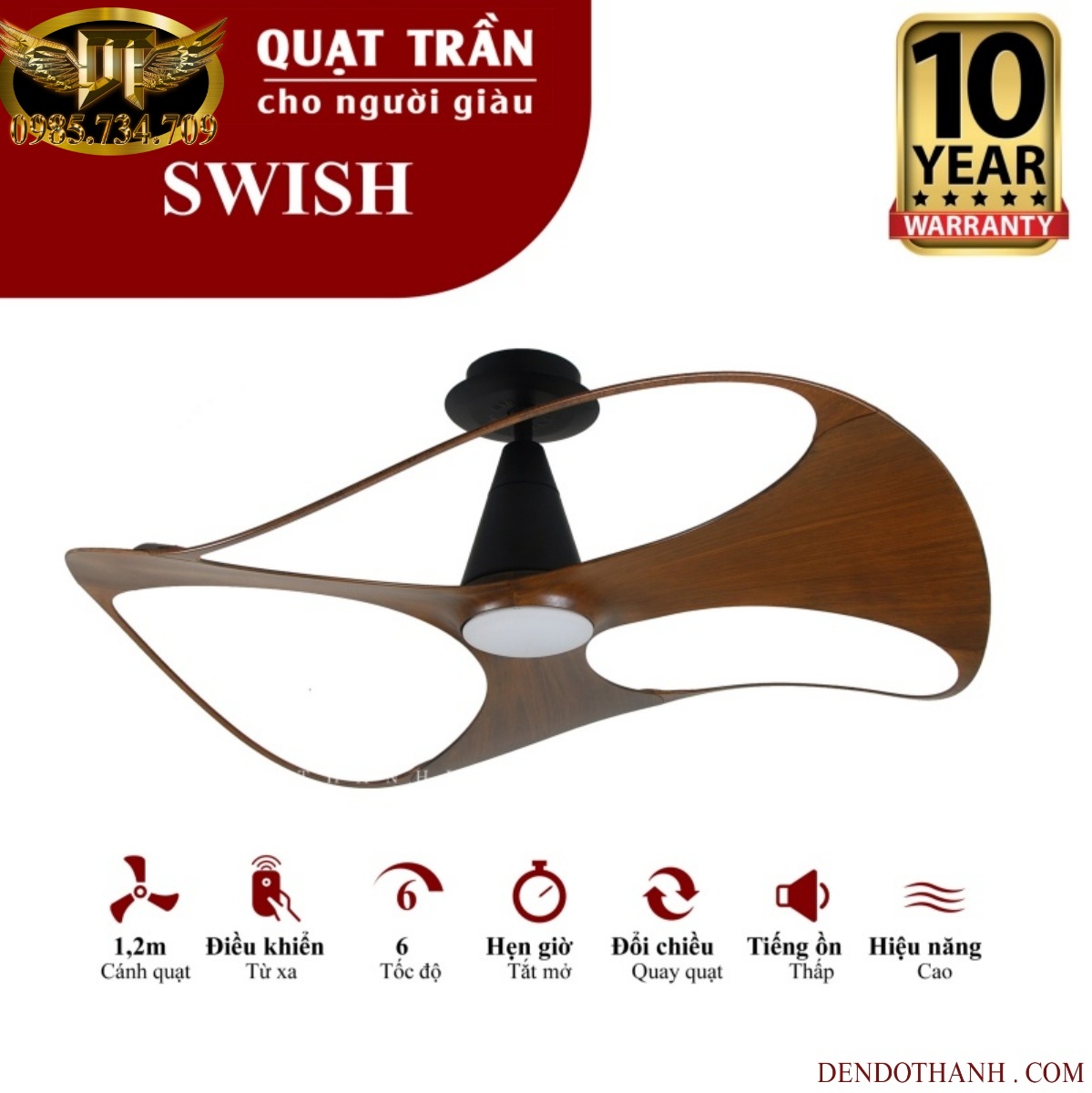 Quạt trần MR VŨ swish quat trần cho người giàu mẫu dấu cánh độc lạ cao cấp QTD