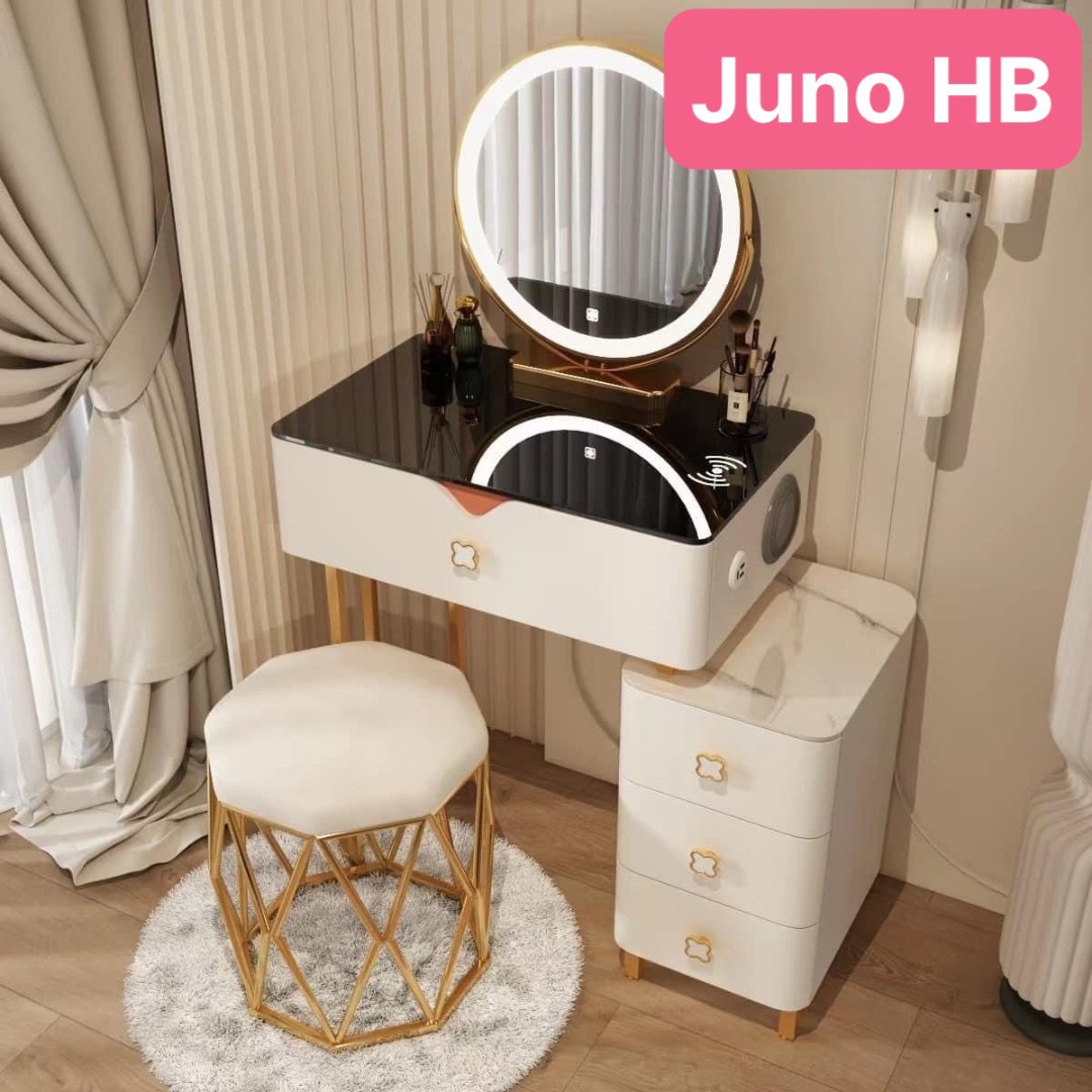 Bàn trang điểm HB Juno Sofa bọc da mặt kính gương led cảm ứng 