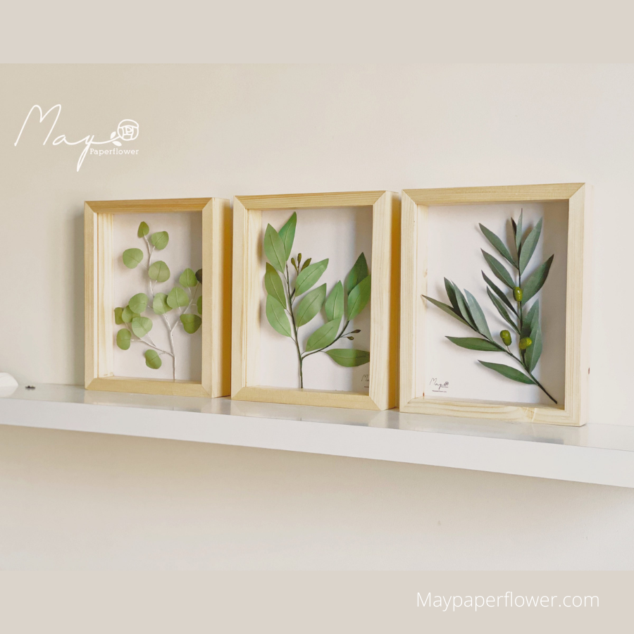 Tranh hoa giấy handmade trang trí cao cấp SIMPLICITY Set Lá size cm - Maypaperflower Hoa giấy nghệ thuật