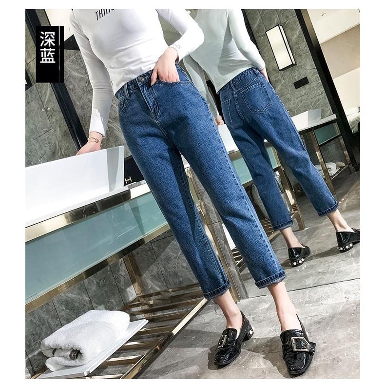 Quần Baggy jean nữ màu xanh đậm trơn truyền thống đẹp y hình đủ size 40kg đến 82kg
