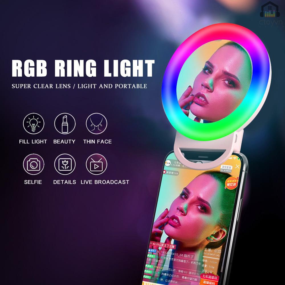 Vòng đèn LED RGB mini tích hợp pin có thể sạc lại kèm gương hỗ trợ chụp ảnh/quay video