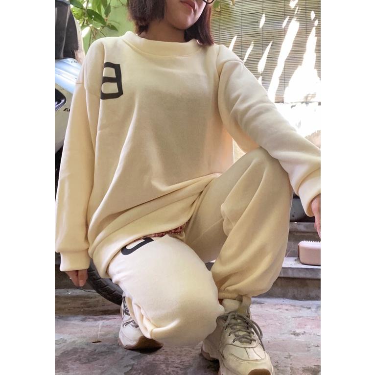 Bộ Áo Nỉ Sweater Quần Jogger Nữ Chữ B
