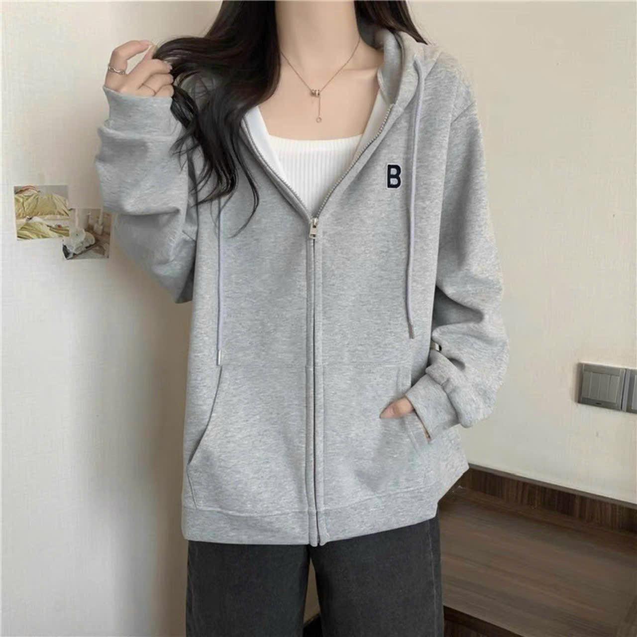 [FREESHIP] Áo Khoác Cardigan Nữ Với Chất Áo Form Rộng Và Dày Dặn Có In Chữ B Bao Sắc Nét Có Mũ Trùm Đầu Áo Đẹp Hàng Hot Trend HTM FASHION - xám