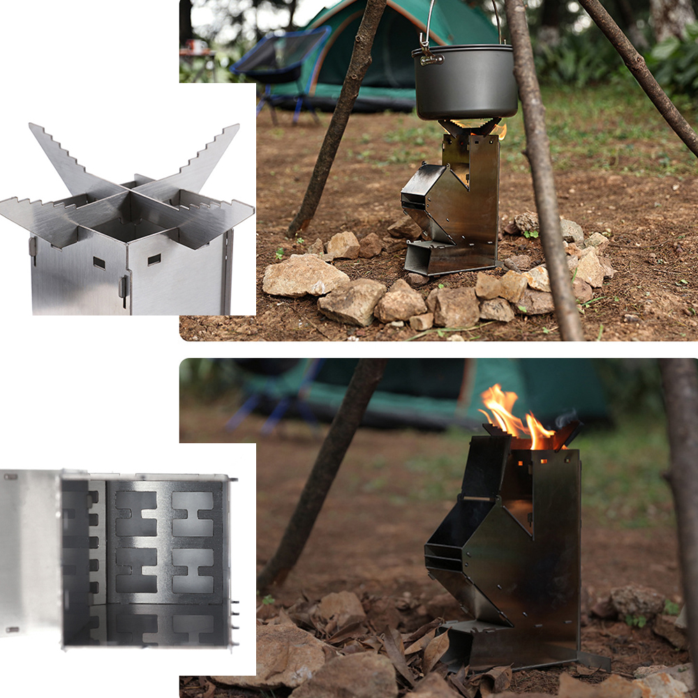 Outdoor Collapsible Wood Burning Stove Detachable Portable Stainless Steel Rocket Stove Camp Tent Stove