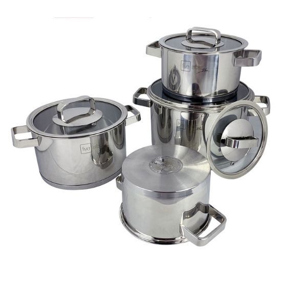 Bộ Nồi Inox 304 Fivestar Plush 3 đáy từ 4 Món Nắp Kính ( Tặng 10 Muỗng Ăn Inox )