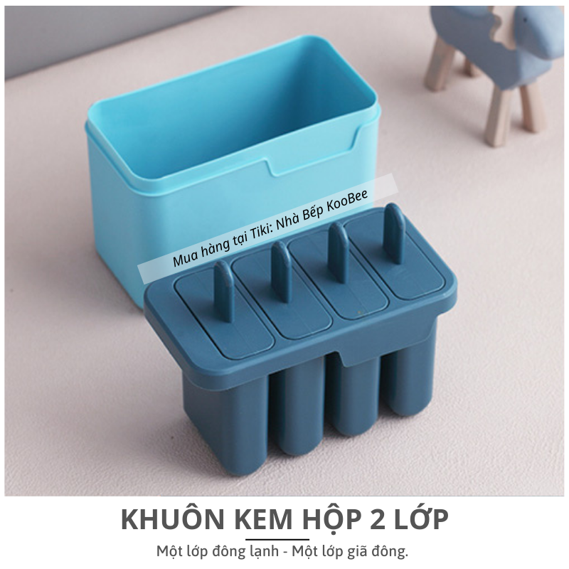 Khuôn kem que 4 ngăn 2 lớp thiết kế hộp đứng tiện lợi - Mẹ thỏa sức sáng tạo, bé cực kỳ thích thú KOOBEE