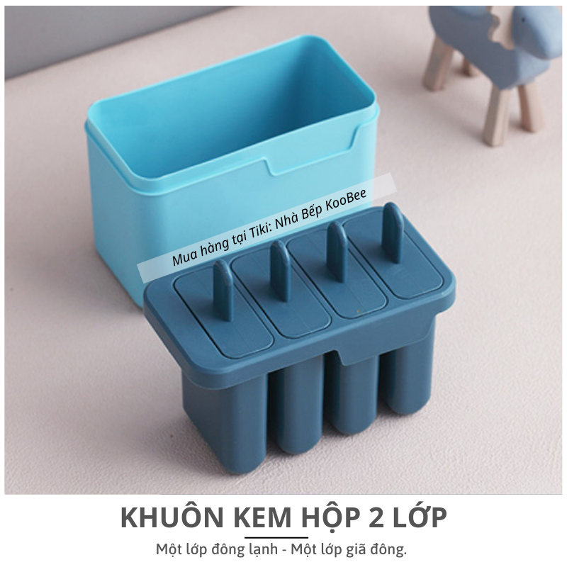 Khuôn kem que 4 ngăn 2 lớp thiết kế hộp đứng tiện lợi - Mẹ thỏa sức sáng tạo, bé cực kỳ thích thú KOOBEE (KĐK02)