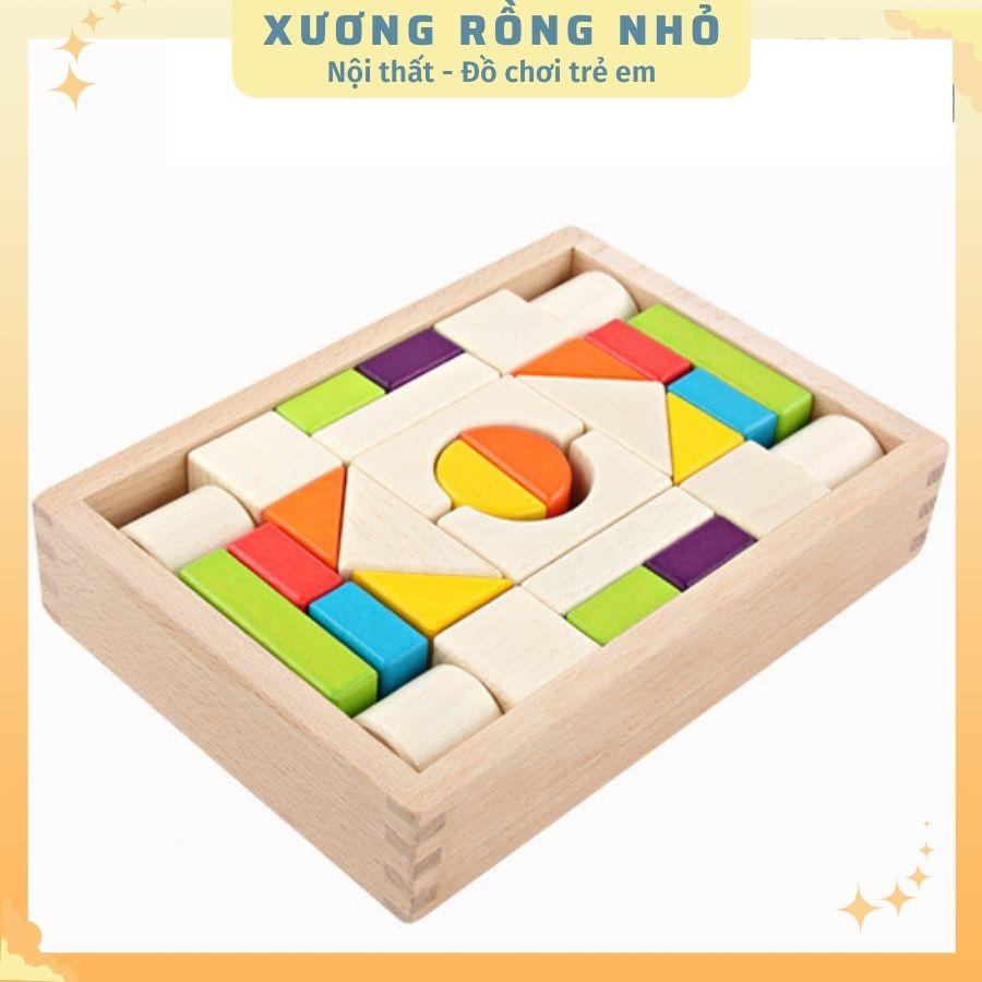 Bộ xếp hình khối bằng gỗ 30 chi tiết đơn giản nhiều màu sắc