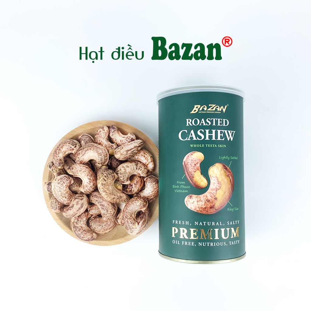 Hạt điều rang muối Bazan Bình Phước nguyên hạt dinh dưỡng A+ loại 1 hộp 225g cao cấp