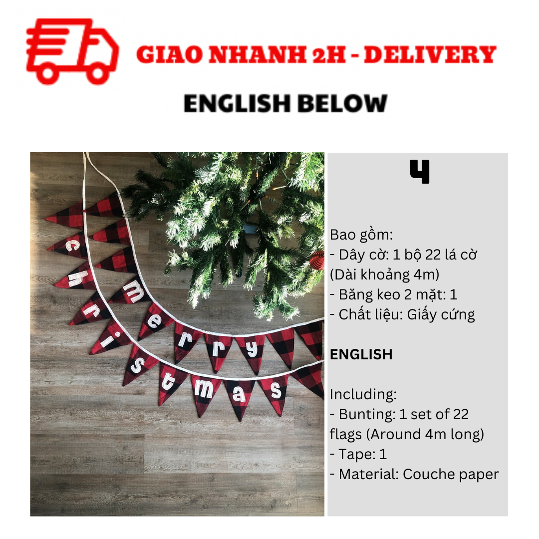 Bộ Dây Cờ Noel Trang Trí Tiệc Nhiều Mẫu - Merry Christmas Bunting DCXM10