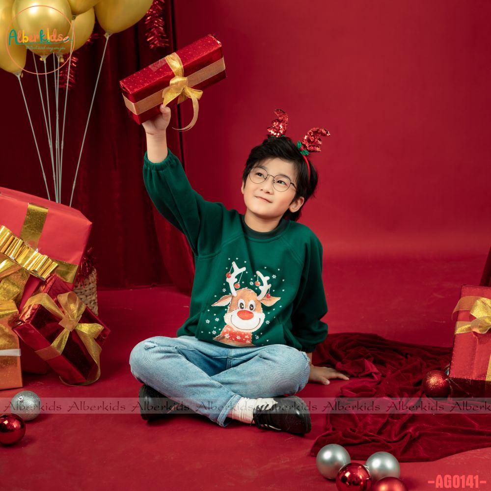 Áo nỉ noel có túi cho bé trai, bé gái ALBERKIDS thu đông cho trẻ em 2,3,4,5,6,7,8,9,10,11,12 tuổi