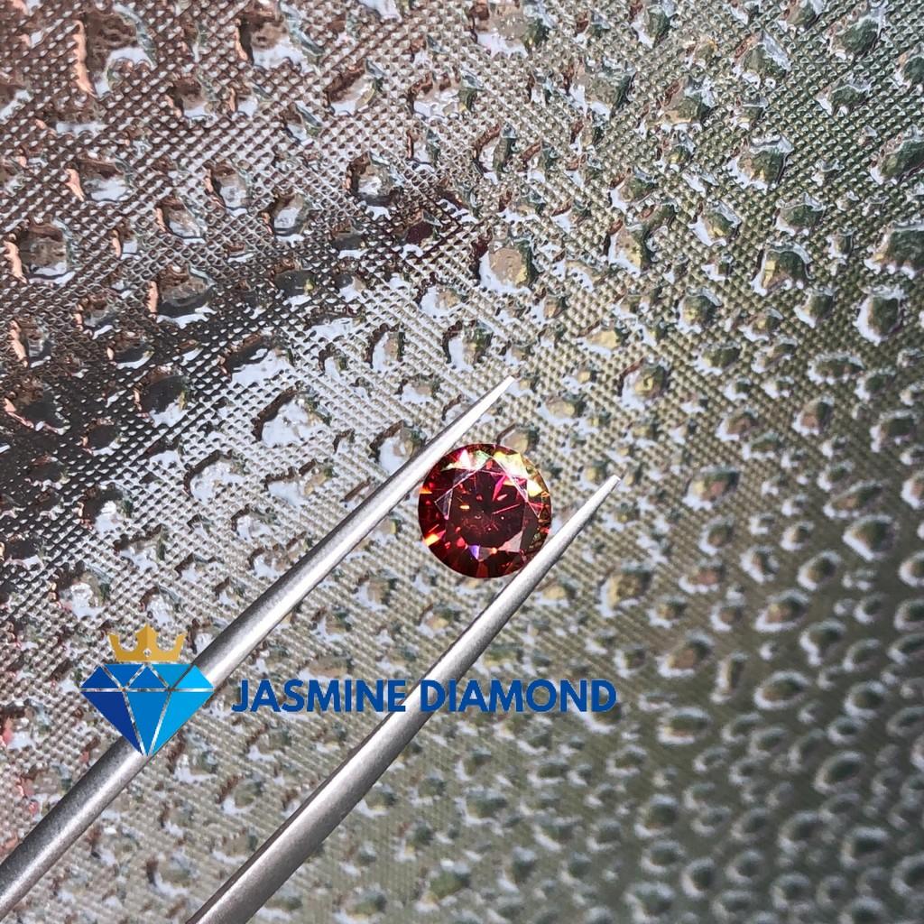 Kim cương nhân tạo Mỹ Moissanite giác cắt tròn màu đỏ