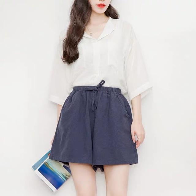 Quần đùi, quần short nữ chất thô đũi ống suông có túi