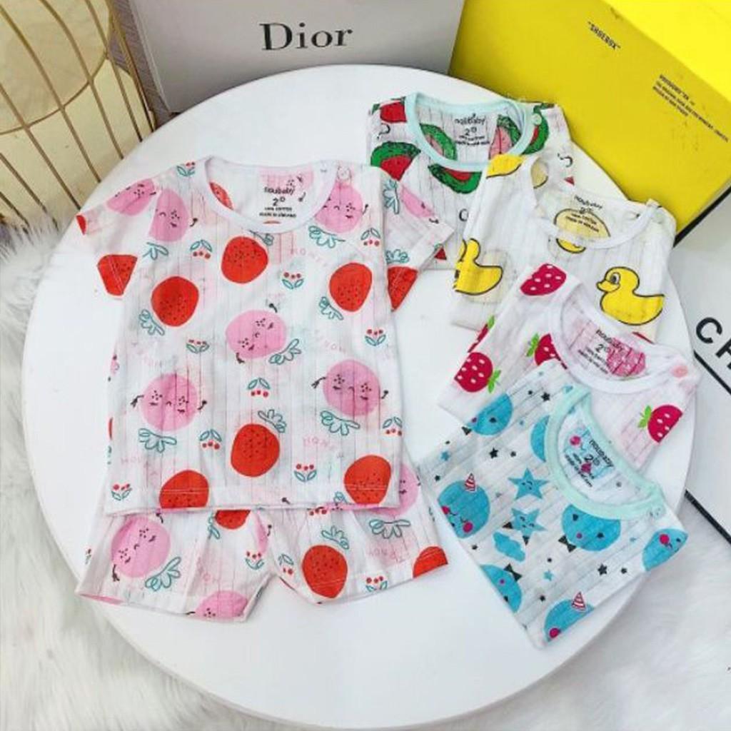 Bộ cotton giấy cộc tay cho bé trai gái sơ sinh từ 3-14kg cài vai hàng đẹp in hình nghộ nghĩnh – BCT14