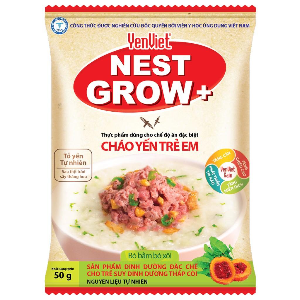 Yến Việt - Cháo yến trẻ em Nest Grow công thức đặc chế cho trẻ suy dinh dưỡng thấp còi, nhiều vị, thùng 30g x 50g