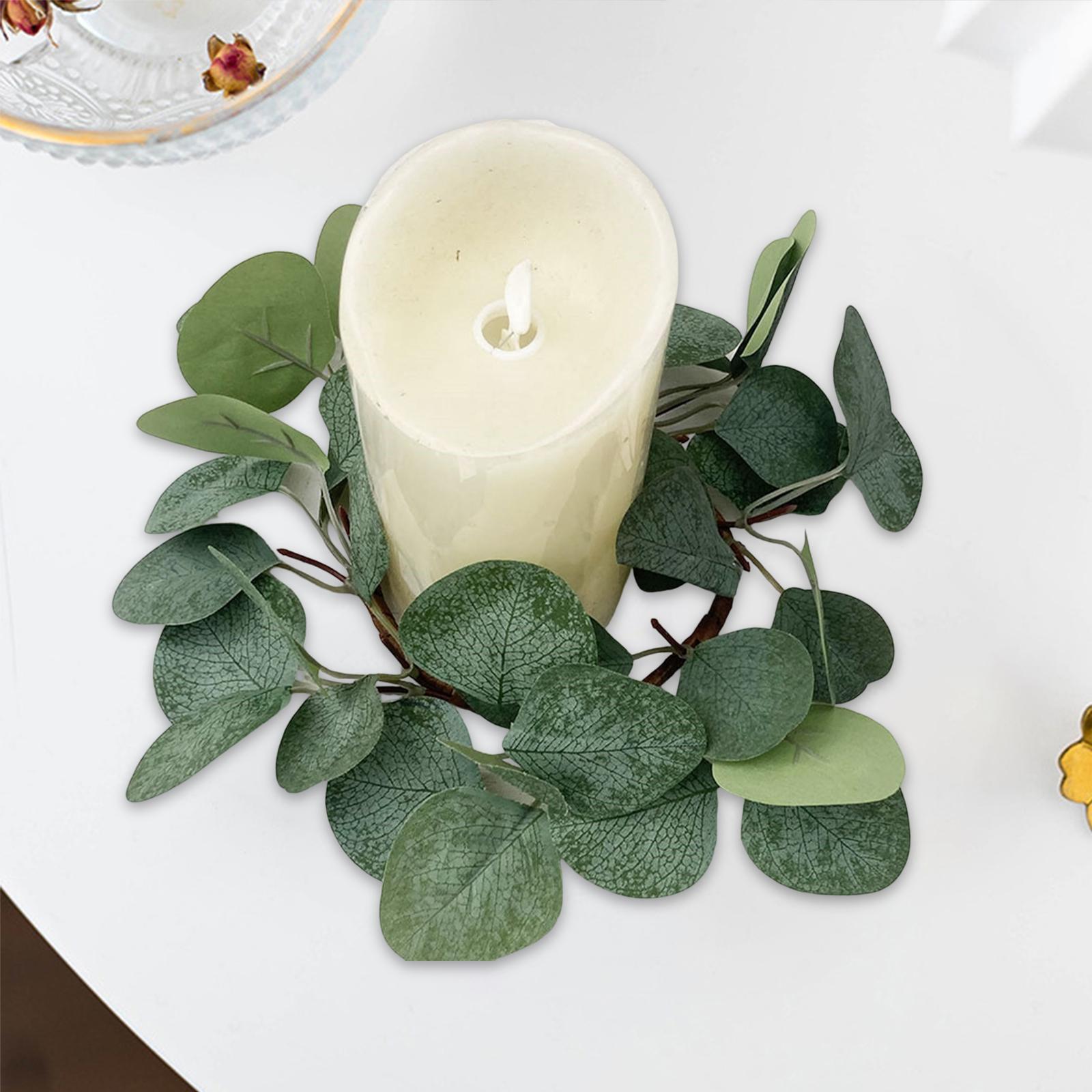 Candle Garland , Candle Wreath, Green Leaves Wreath Mini Wreaths Greenery Candle Wreath, for Home Party Living Room Decoration