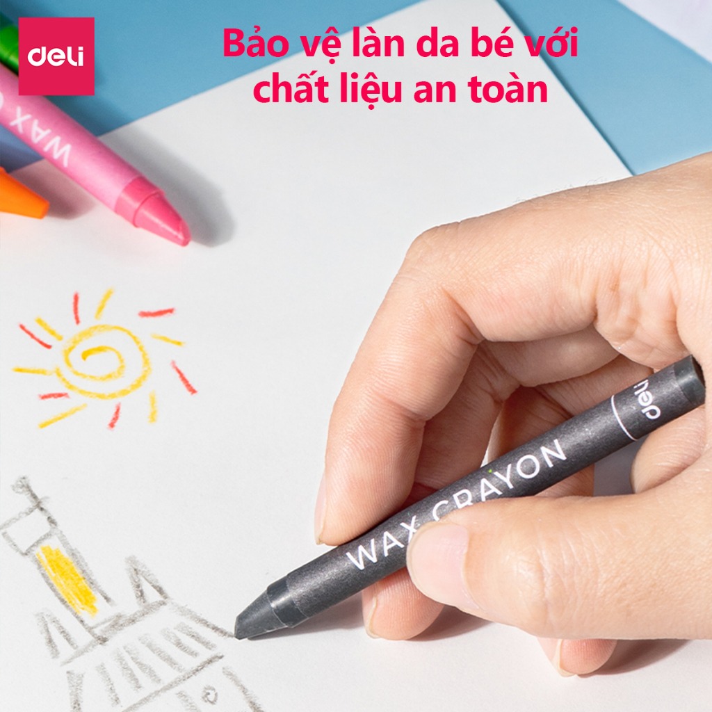 Bút Sáp Màu Deli 12/24 Màu Tươi Sáng, Màu Sáp Mịn, An Toàn Cho Bé Tô Màu, Học Tập Mỹ Thuật