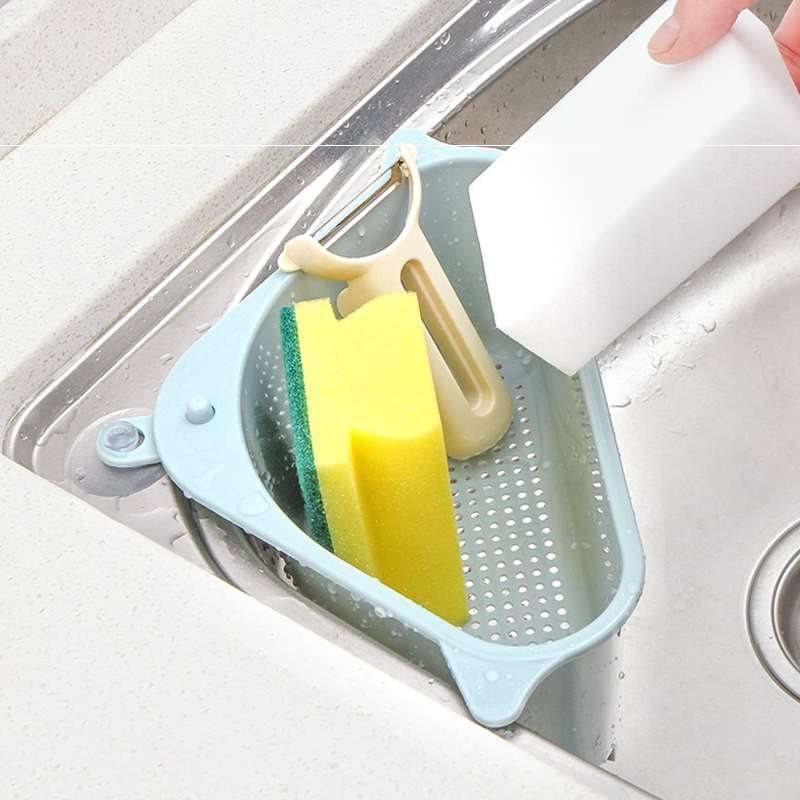 Rổ lọc rác gác góc bồn rửa chén bát hình TAM GIÁC - Giỏ nhựa gắn bồn rửa chén lọc thức ăn thừa, để giẻ lau, rửa rau quả
