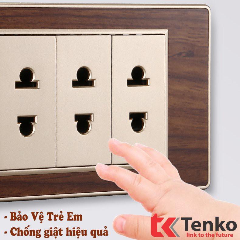 Ổ Cắm-Công Tắc 20A Công Suất Cao Cho Bình Nóng Lạnh - Mặt Vân Gỗ Bo Viền Vàng Thương Hiệu Nhật Tenko TK-C6-080