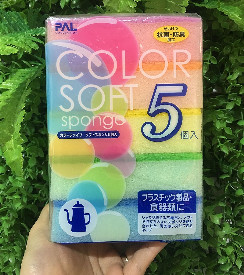 Set 05 miếng mút rửa ly, cốc Seiwa Color Soft - Hàng nội địa Nhật Bản nhập khẩu chính hãng