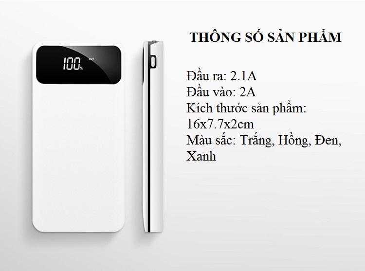 Sạc Dự Phòng Hỗ Trợ Sạc Nhanh BA-908 Có 2 Cổng USB Dung Lượng Pin Lớn