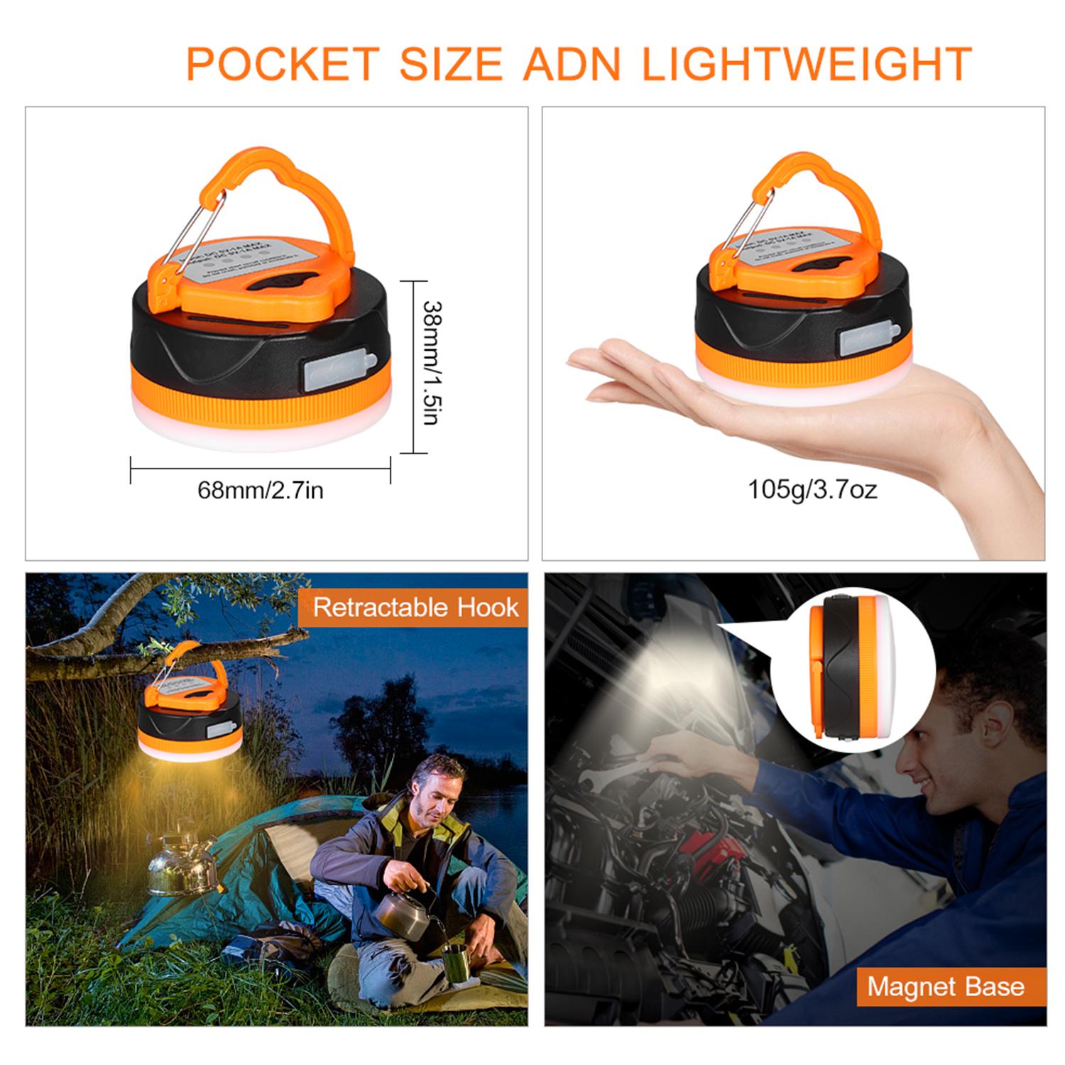 Đèn led cắm trại 1600mAh, sạc USB, có móc treo