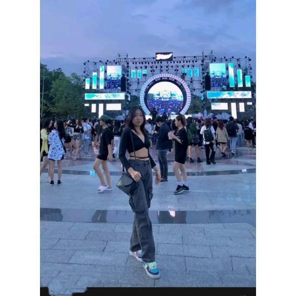 ÁO CROPTOP TAY DÀI DÂY ĐAN CHÉO