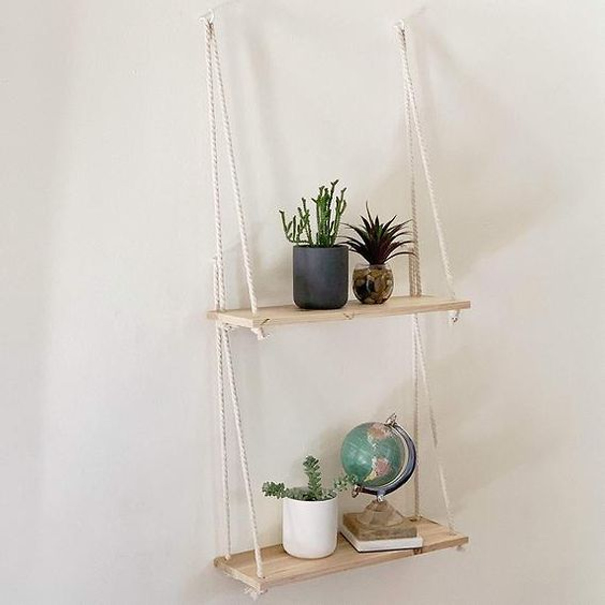 Kệ Treo Trang Trí Bằng Dây Thừng Se Macrame Gỗ Thông Nhập Khẩu - Kích thước: 50x10cm (Kệ không bao gồm các sản phẩm khác)