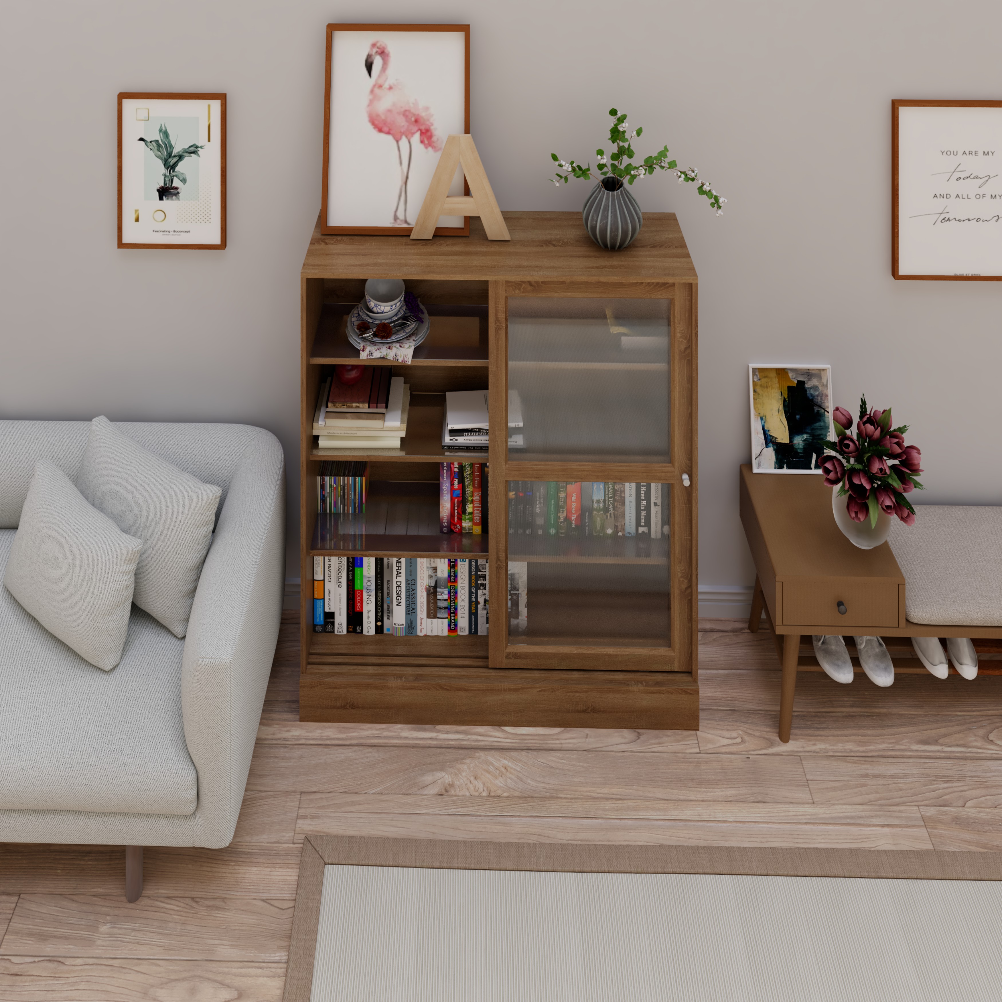 [Happy Home Furniture] SCANDINA, Tủ đựng đồ cửa kính 2 cánh lùa, 120cm x 35cm x 136cm ( DxRxC), TCL_025