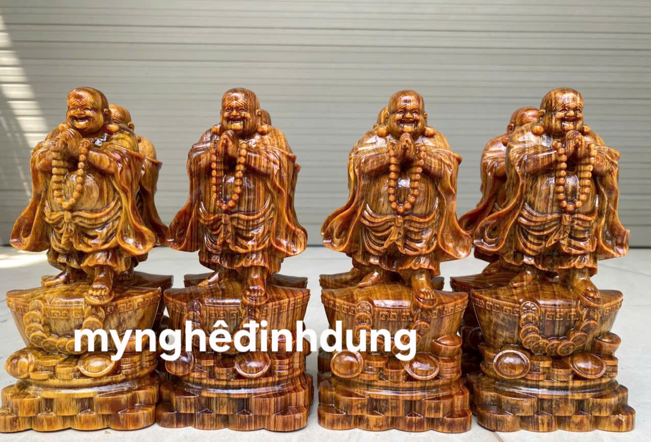 Tượng phật di lặc mini chúc phúc bằng gỗ huyết long đẹp long lanh cao 20x8x6cm
