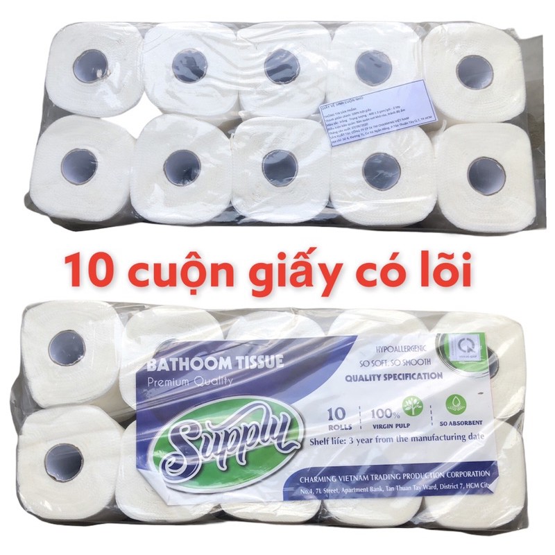 Giấy cuộn vệ sinh có lõi lốc 10 cuộn supply mềm mịn, an toàn sử dụng