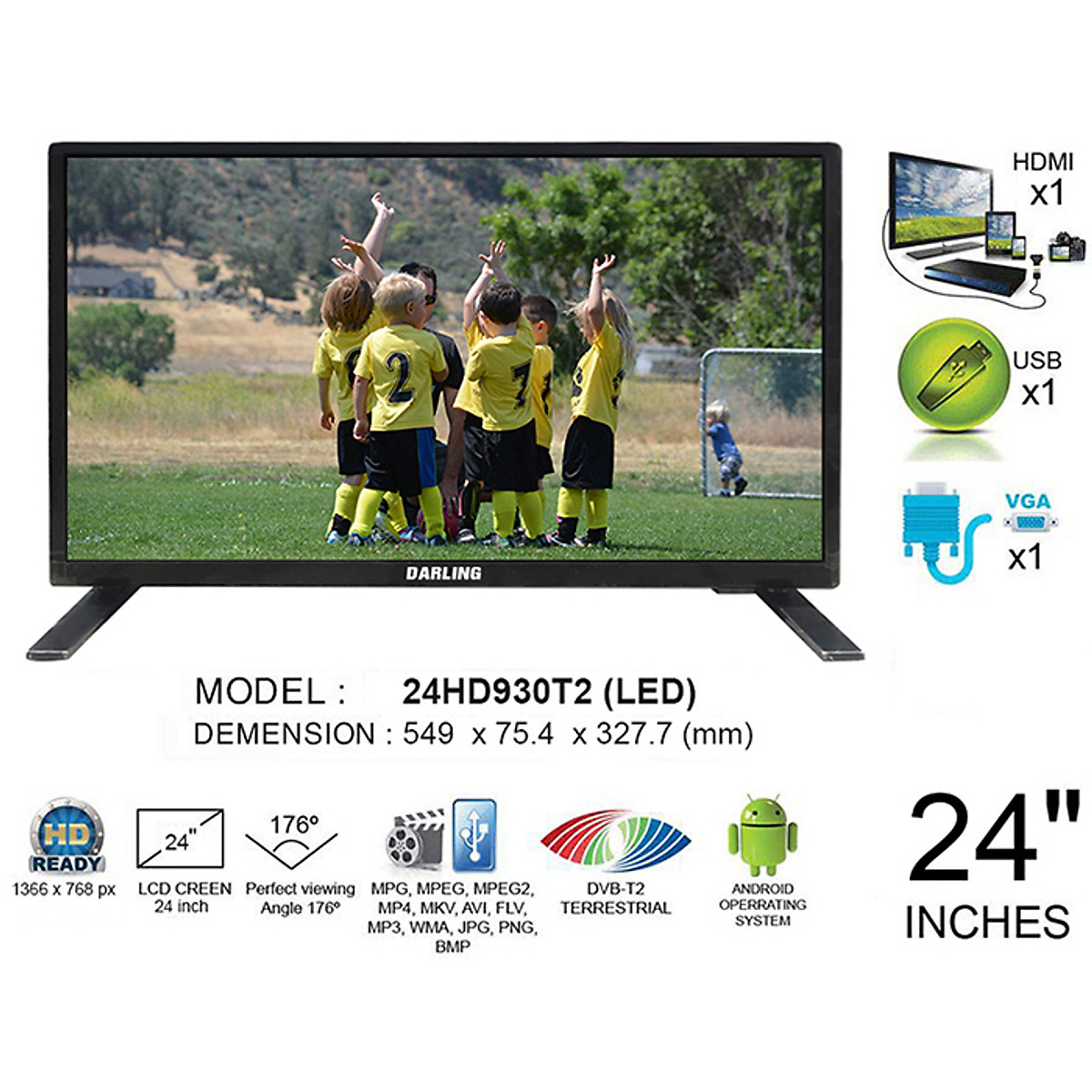 TIVI LED DARLING 24 INCH 24HD930T2 ( Hàng Chính Hãng)