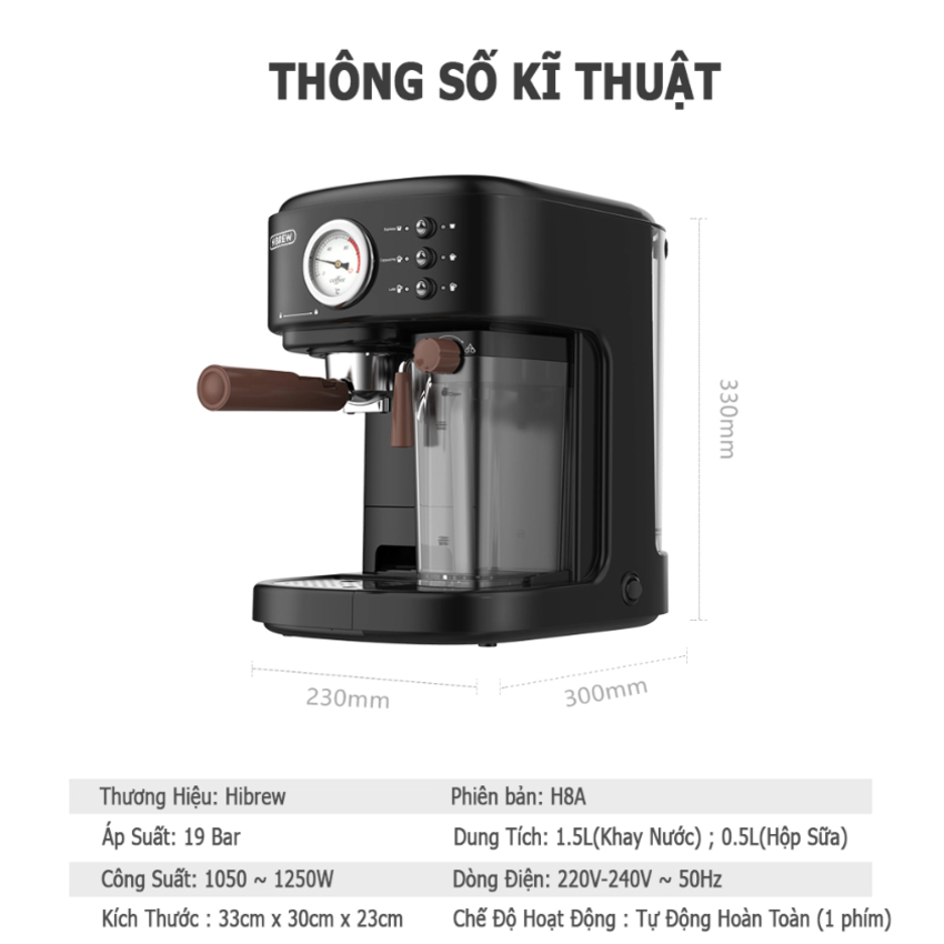 Máy pha cà phê Espresso chuyên nghiệp thương hiệu Mỹ HiBREW cao cấp H8A - Hàng Nhập Khẩu