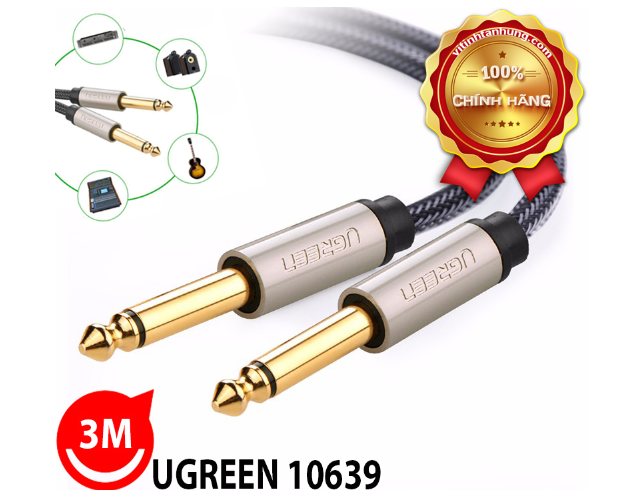 Cáp Audio 6,35mm Mono Jack Mạ Vàng Dài 3M Cao Cấp Ugreen 10639 - Hàng chính hãng