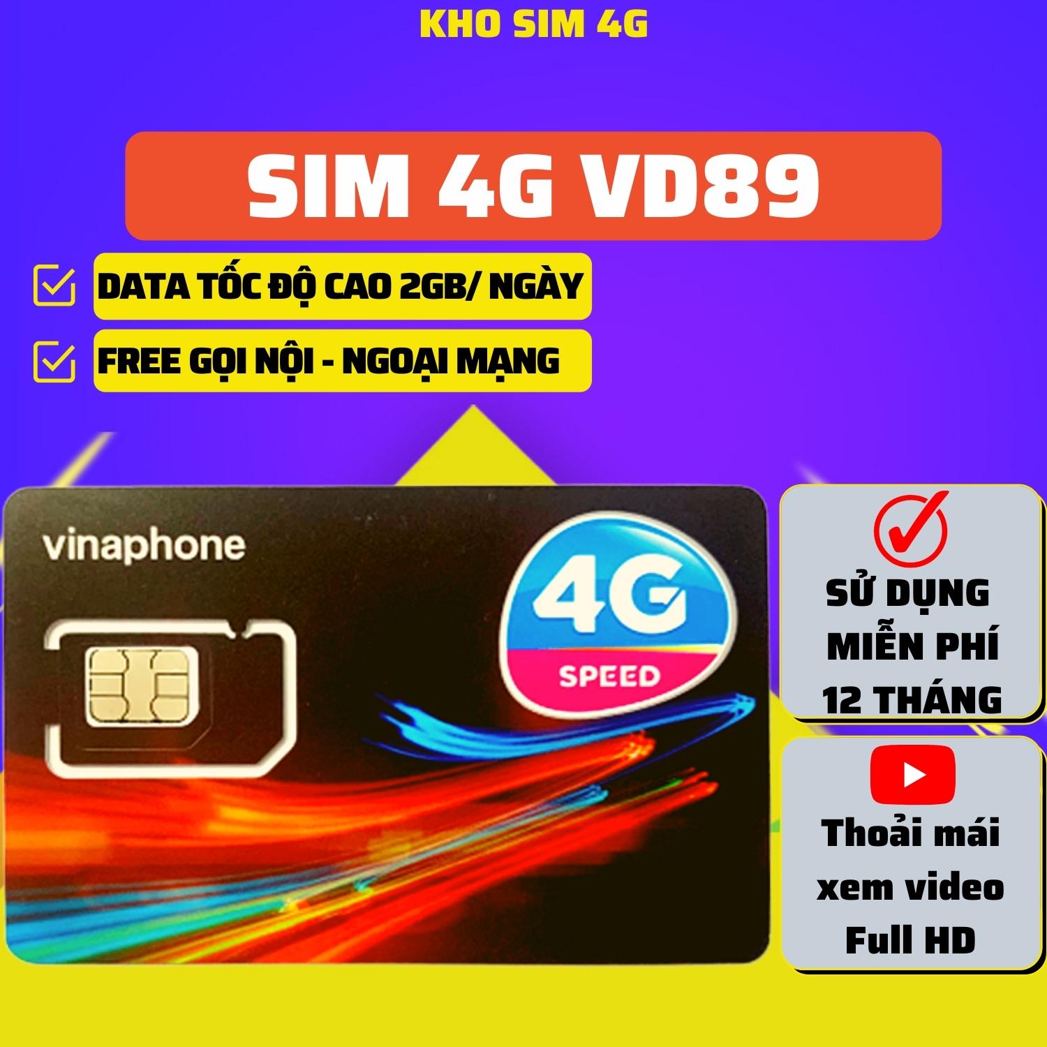 Hàng Chính Hãng - Sim 4G Vinaphone VD149 Data 120Gb/tháng - VD89 Data 60Gb/tháng, Sim Nghe Gọi Và Lên Mạng 12 Tháng Không Cần Nạp Tiền, Giá rẻ