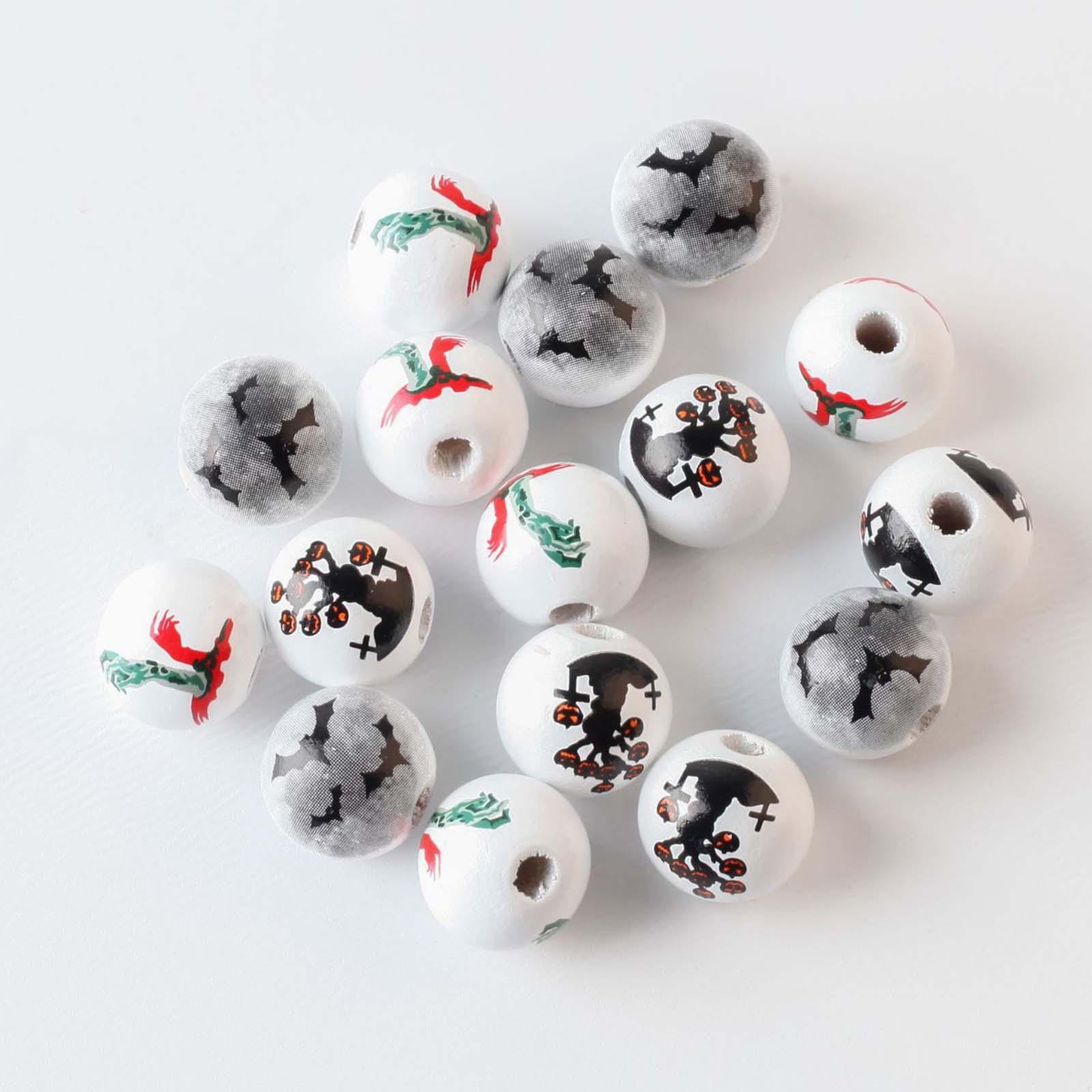 60Pcs Halloween Wooden Beads Loose Spacer Beads DIY Jewelry Making Decorative Party Crafts Handmade Supplies Wood Beads Halloween Decor