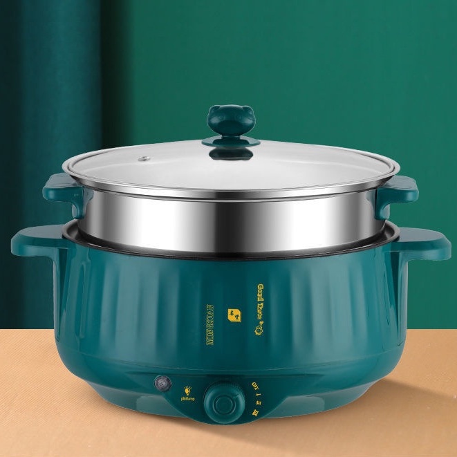 Nồi lẩu điện đa năng 28cm, Ceramic vân đá chống dính công suất 1000W tiện dụng 3 nấc nhiệt - Tặng Xửng Inox D Danido