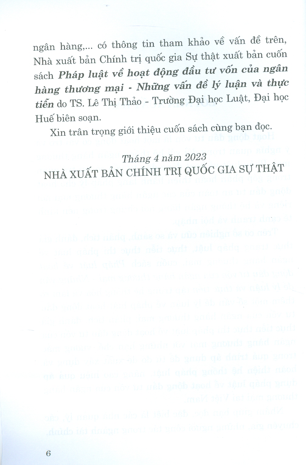 Pháp luật về hoạt động đấu tư vốn của ngân hàng thương mại - Những vân đề lý luận và thực tiễn