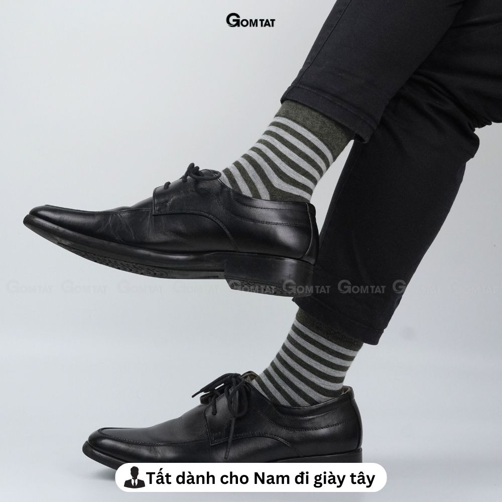 Tất vớ nam cổ trung GOMTAT cao cấp mẫu sọc ngang, chất liệu cotton mềm mại, hút ẩm, thoáng khí - GOM-MIX08-1DOI