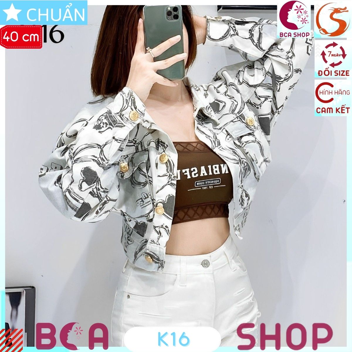 Áo khoác Jeans lửng nữ K16 ROSATA tại BCASHOP họa tiết vân độc đáo, thời thượng thể hiện gu thẩm mỹ và đẳng cấp của bạn