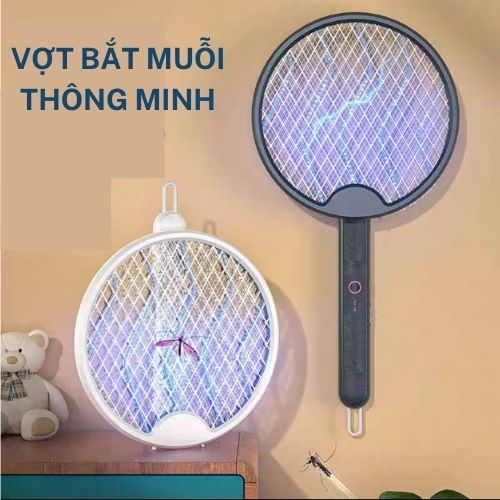 Vợt Diệt Muỗi Thông Minh Gấp Gọn 2 In 1 Kiêm Đèn Bắt Muỗi Tự Động Ban Đêm Gấp Gọn, 2 Lớp Lưới Bảo Vệ An Toàn - Hàng Loại 1 - Chính Hãng MINIIN