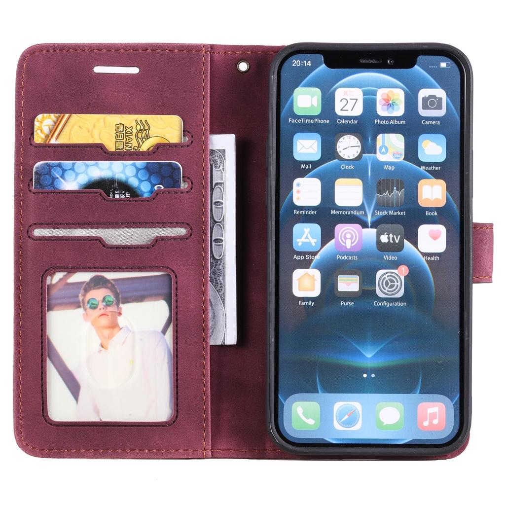 Bao da điện thoại da PU ngăn thẻ màu trơn cho iPhone 11 Pro Max 12 Mini 12 Pro Max 13 Mini 13 Pro Max